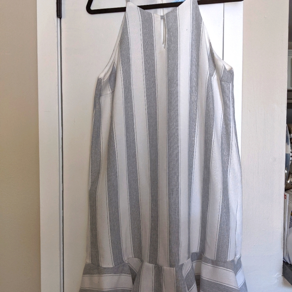 Gray and white stripped dress.